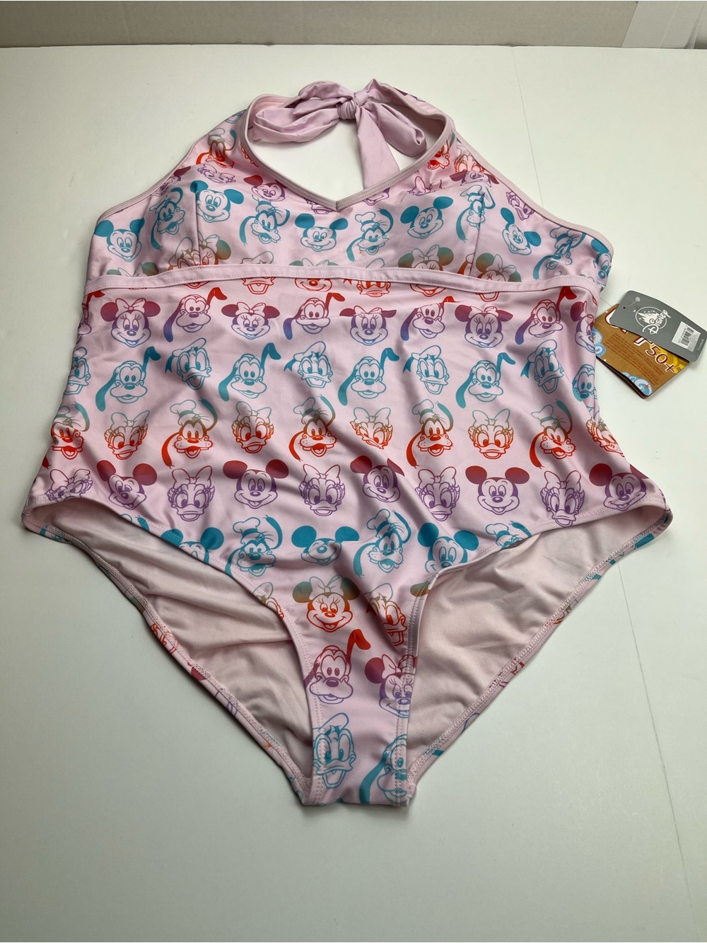 Disney Women 2X Pink Character Halter One Piece Swimsuit Mickey Minnie NEW *FLAW